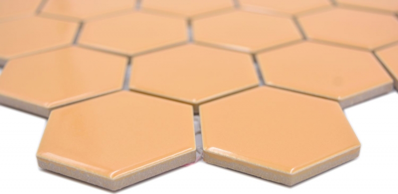 Hand pattern ceramic mosaic hexagon ochre orange glossy mosaic tile wall tile backsplash kitchen bathroom MOS11H-1208_m