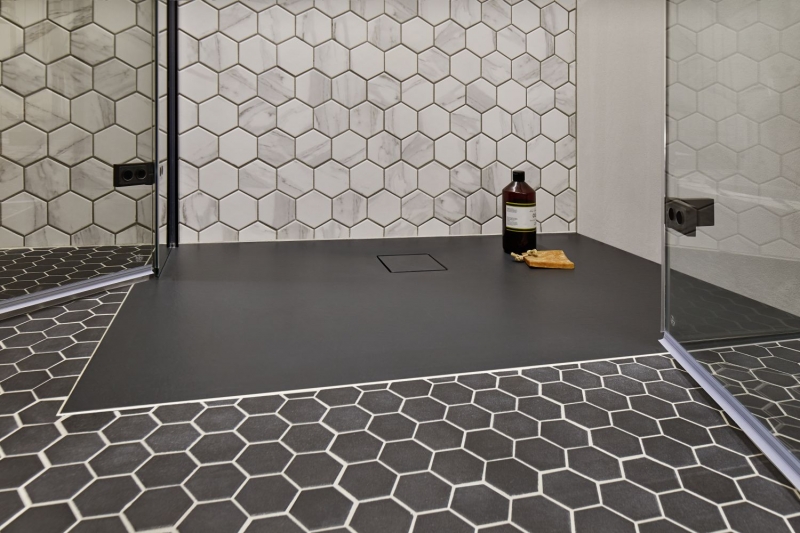 Hand pattern ceramic mosaic hexagon black R10B shower tray floor tile mosaic tile kitchen bathroom floor MOS11H-0303-R10_m