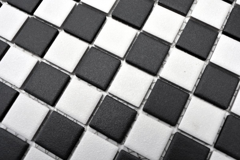 Hand-patterned mosaic tile ceramic RUTSCHSICHER chessboard black white matt MOS18-0305-R10_m