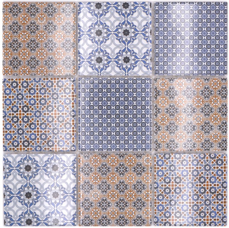 Retro Vintage Mosaik Fliesenspiegel Küchenrückwand weiß blau orange grau MOS22B-1404_f | 10 Mosaikmatten