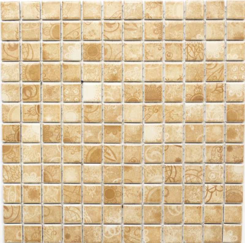 Mosaic tiles retro vintage ceramic mosaic beige brown kitchen splashback MOS18D-1412_f | 10 mosaic mats