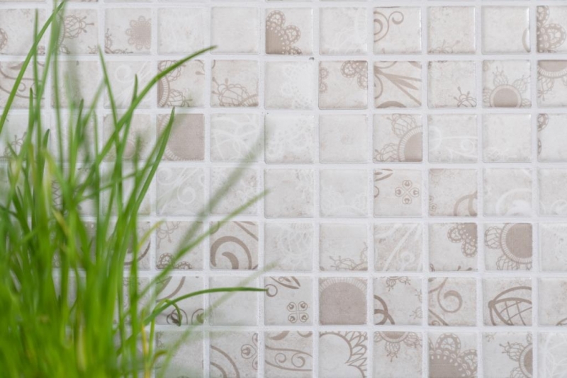 Mosaic tiles retro vintage ceramic mosaic gray khaki tile backsplash kitchen backsplash MOS18D-1402_f | 10 mosaic mats