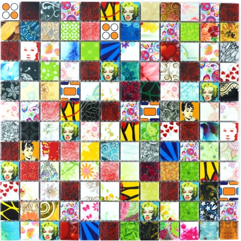colorful mosaic tiles retro vintage POP UP Marilyn Monroe ceramic kitchen splashback MOS18D-1605_f | 10 mosaic mats