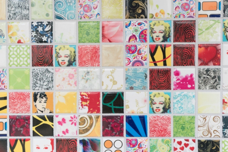 bunte Mosaikfliesen Retro Vintage POP UP Marilyn Monroe Keramik Küchenrückwand MOS18D-1605_f | 10 Mosaikmatten