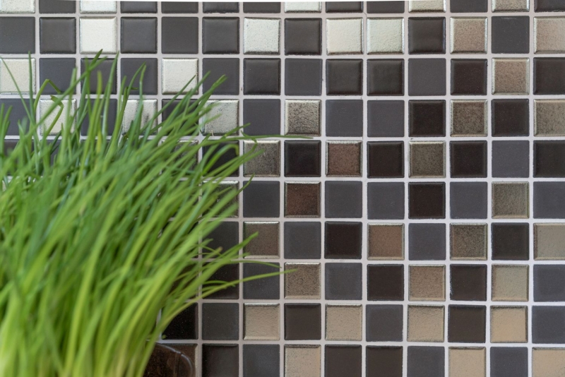Mosaic tiles ceramic black silver anthracite chrome kitchen splashback MOS18-0317_f | 10 mosaic mats