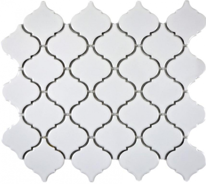 Piastrelle di mosaico vintage in ceramica fiorentina bianca lucida per cucina MOS13-1WG_f | 10 tappetini di mosaico