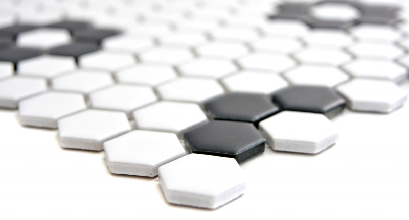 Carreaux de mosaïque Céramique Hexagone noir blanc mat Carrelage cuisine MOS11A-0103_f | 10 Tapis de mosaïque