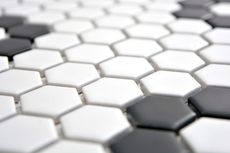 Mosaikfliesen Keramik Hexagon schwarz weiß matt Fliesenspiegel Küche MOS11A-0103_f | 10 Mosaikmatten