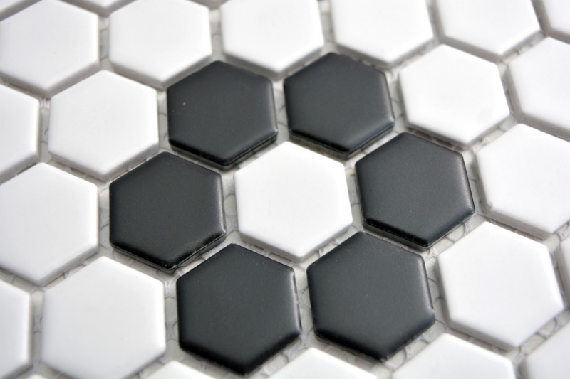 Mosaikfliesen Keramik Hexagon schwarz weiß matt Fliesenspiegel Küche MOS11A-0103_f | 10 Mosaikmatten