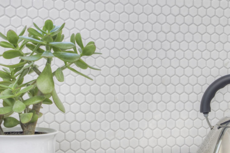 Mosaic tiles ceramic hexagon white glossy tile backsplash kitchen MOS11A-0102_f | 10 mosaic mats