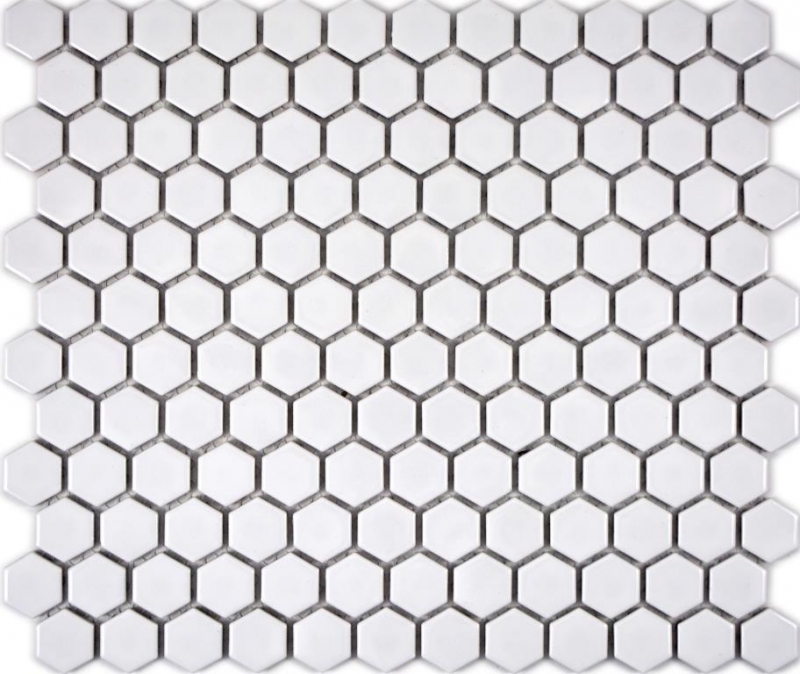 Piastrelle mosaico ceramica esagono bianco lucido backsplash cucina MOS11A-0102_f | 10 tappetini mosaico
