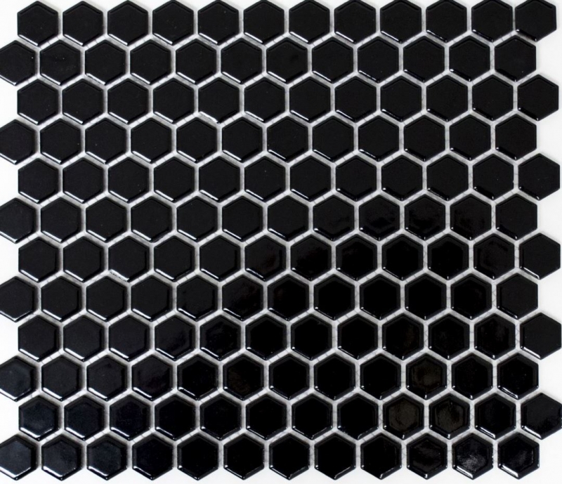Mosaikfliesen Keramik Hexagon schwarz glänzend Wandfliesen Badfliese MOS11A-0302_f | 10 Mosaikmatten