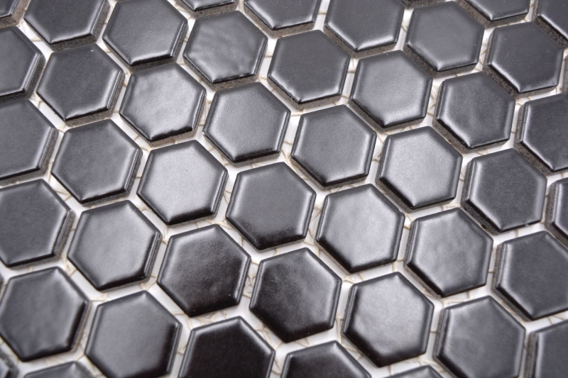 Mosaikfliesen Keramik Hexagon schwarz matt Duschrückwand Fliesenspiegel  MOS11A-0311_f | 10 Mosaikmatten