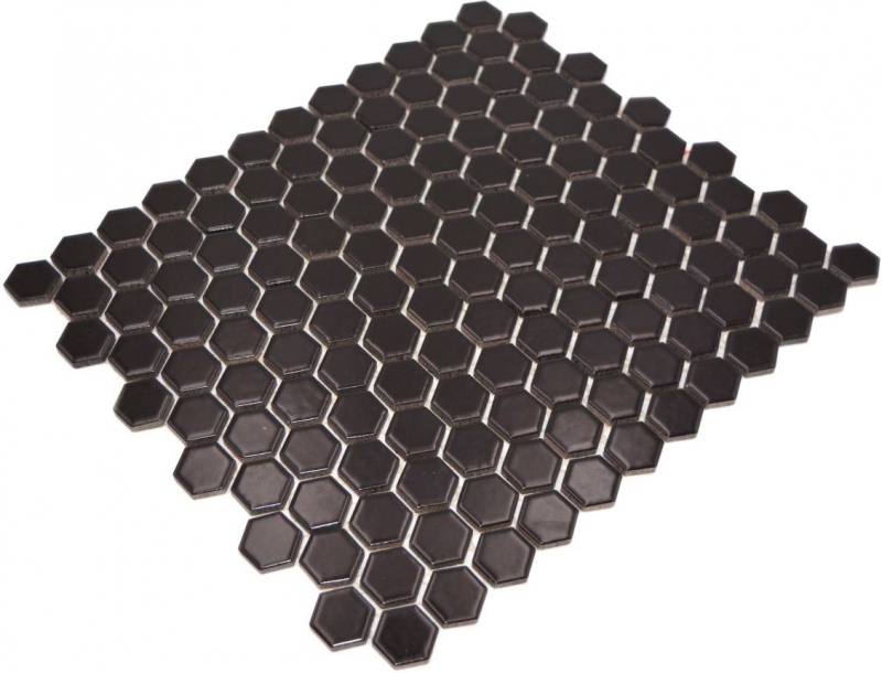 Carreaux de mosaïque Céramique Hexagone noir mat Fond de douche Miroir de carrelage MOS11A-0311_f | 10 Tapis de mosaïque