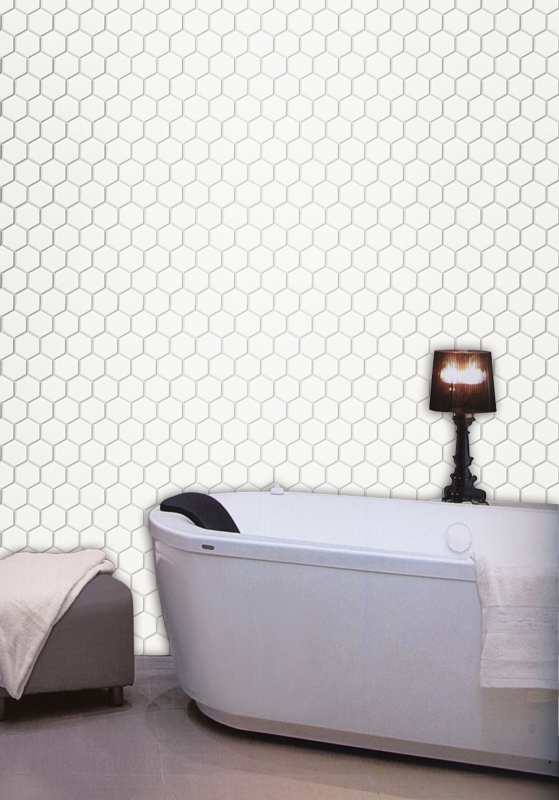 Mosaic tiles ceramic hexagon white glossy kitchen splashback MOS11B-0102_f | 10 mosaic mats