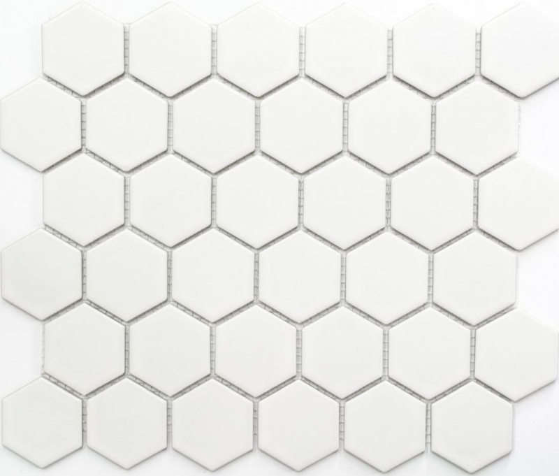Mosaïque Céramique Hexagone blanc mat Carreaux de salle de bain MOS11B-0111_f | 10 Tapis de mosaïque