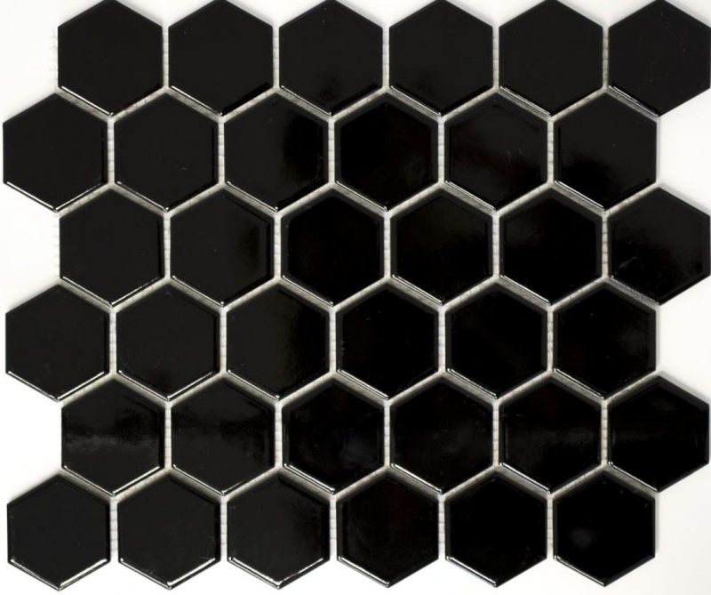 Carreaux de mosaïque Céramique Hexagone noir brillant Carrelage cuisine mur MOS11B-0302_f | 10 Tapis de mosaïque