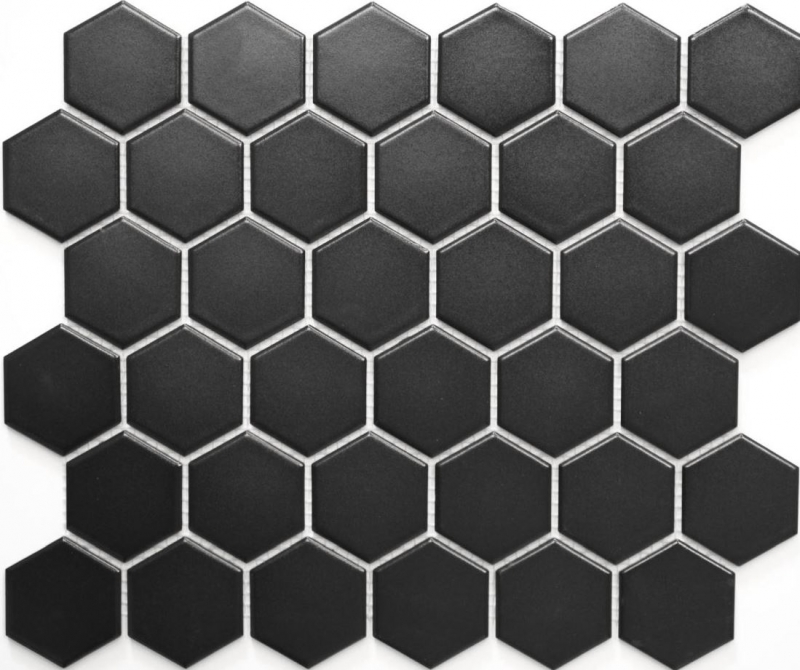 Carreaux de mosaïque Céramique Hexagone noir mat Dos de cuisine MOS11B-0311_f | 10 Tapis de mosaïque