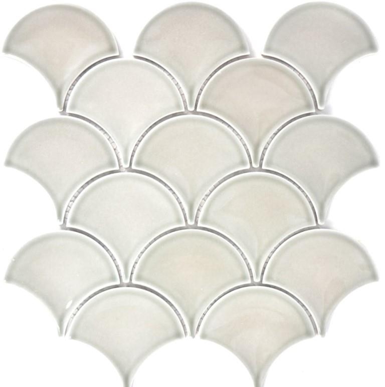 Piastrella a mosaico ceramica grigio ventaglio pietra grigio lucido alzatina cucina MOS13-FS02_f | 10 tappetini a mosaico