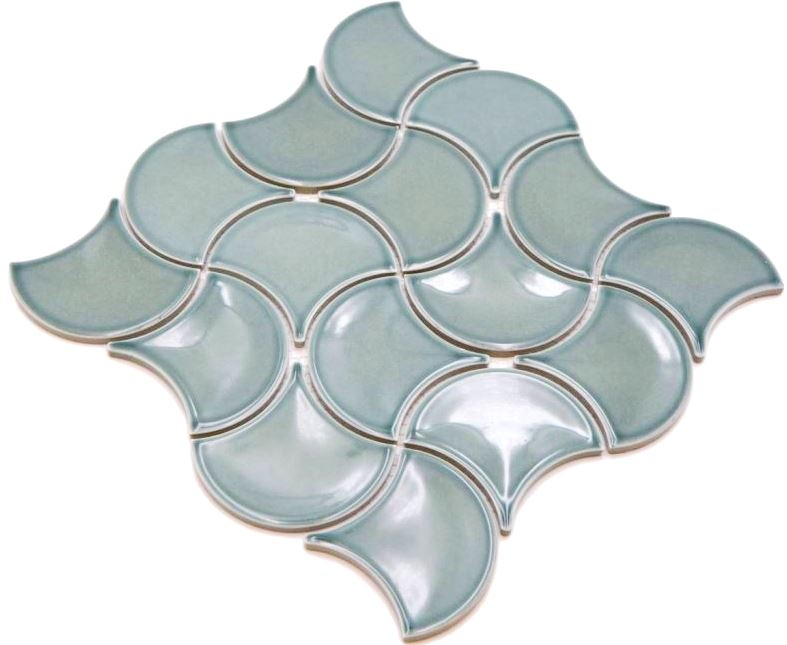 Mosaik Fliese Keramik Fächer petrol glänzend Welle Wandfliesen Badfliese MOS13-FSW18_f | 10 Mosaikmatten