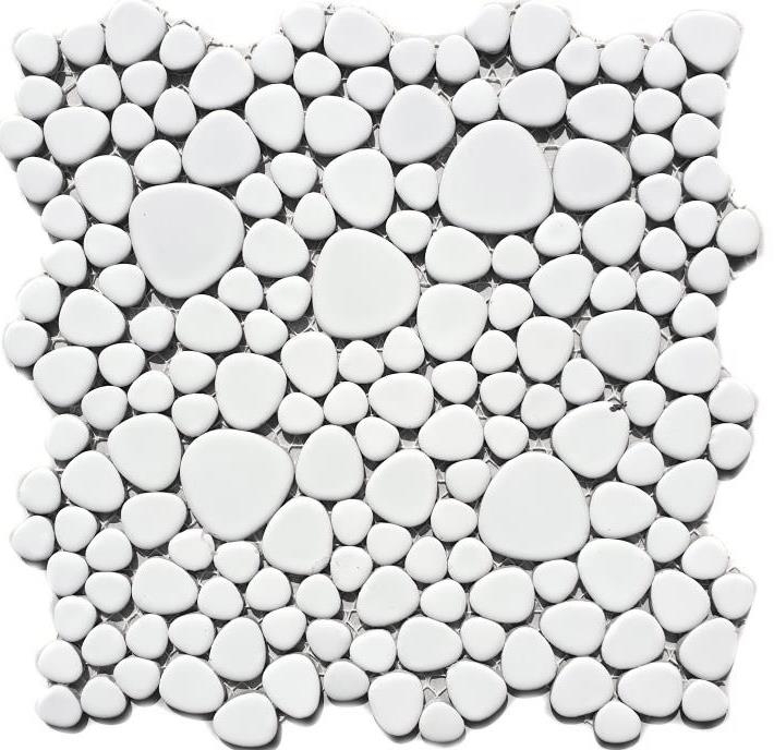 Mosaico a ciottoli Pebbles ceramica bianca lucida piatto doccia backsplash MOS12-0102_f | 10 tappetini a mosaico