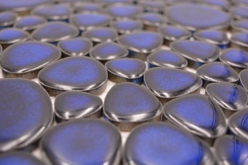 Mosaïque de galets Pebbles céramique bleu brillant receveur de douche carrelage MOS12-0405_f | 10 tapis de mosaïque