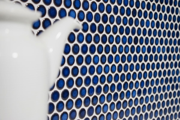 Pulsante mosaico LOOP rotondo mosaico blu scuro cobalto parete cucina doccia BAGNO MOS10-0405_f | 10 tappetini mosaico
