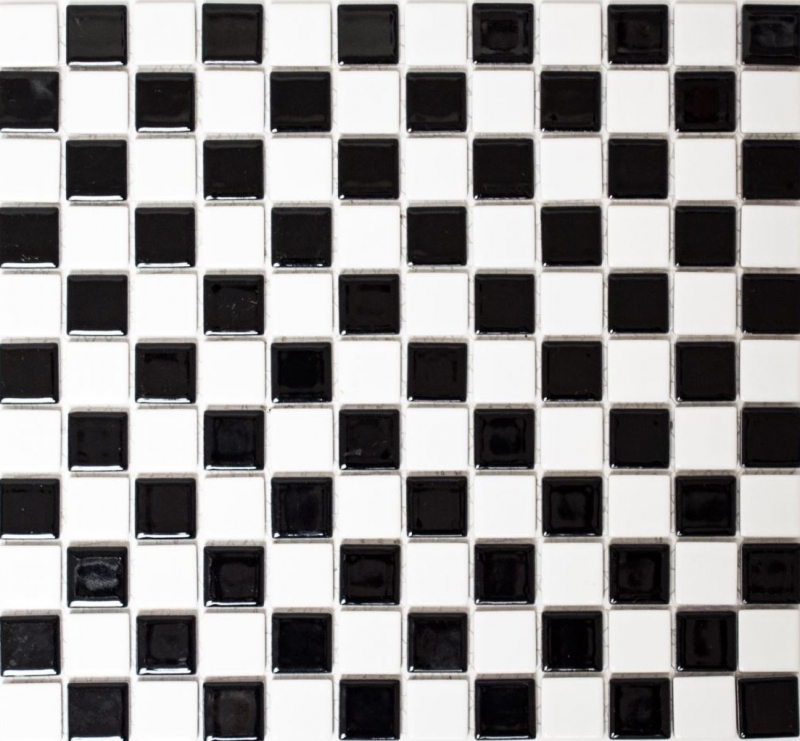 Mosaikfliese Keramik Schachbrett schwarz weiß glänzend Fliesenspiegel MOS18-0306_f