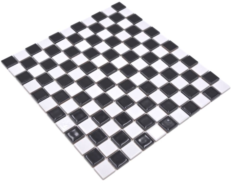 Mosaic tile ceramic chessboard black white glossy tile backsplash MOS18-0306_f