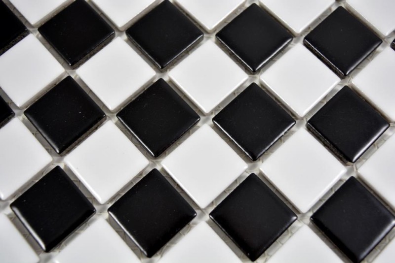 Piastrella a mosaico in ceramica a scacchiera nera bianca opaca MOS18-0305_f