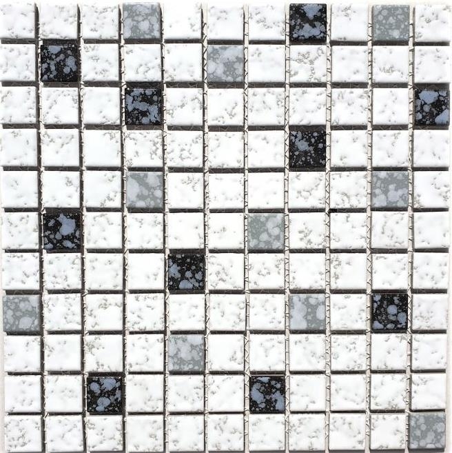 Mosaic tile ceramic mosaic white black gray textured floor bathroom MOS18-0307_f