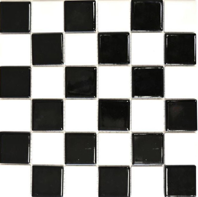 Küchen Mosaikfliese Fliesenspiegel Schachbrett schwarz weiß glänzend MOS16-CD200_f