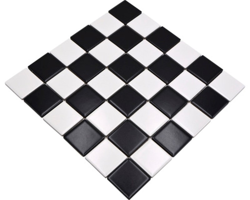Piastrella a mosaico in ceramica bianca nera opaca a scacchiera MOS16-CD202_f