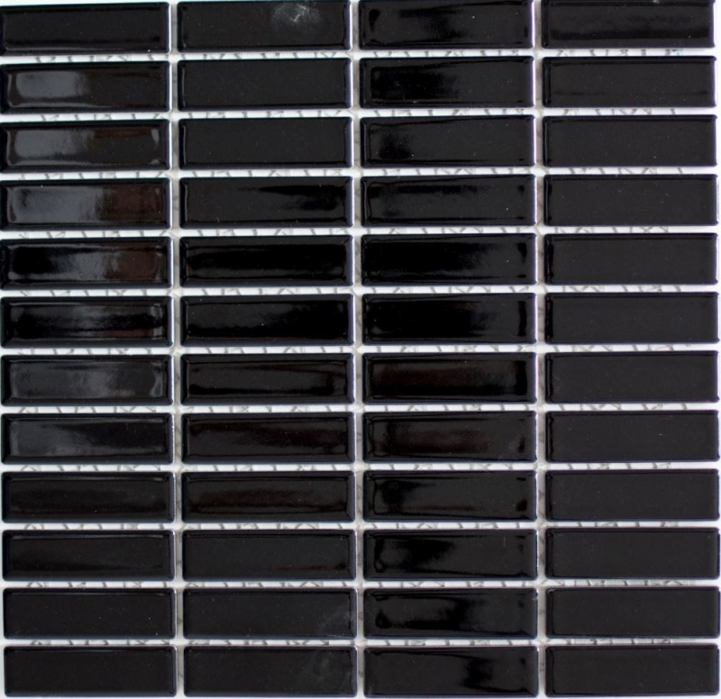 Mosaik Fliese Keramik Stäbchen schwarz glänzend Küchenrückwand MOS24-0302_f