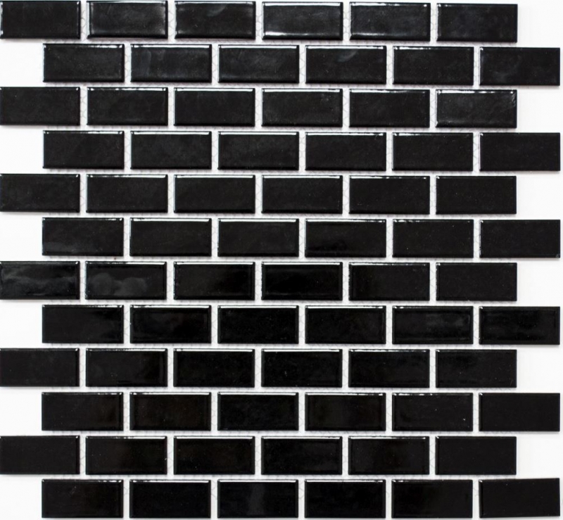 Mosaïque Carreau céramique Brick noir brillant Dos de cuisine Protection anti-éclaboussures MOS24-4BG_f