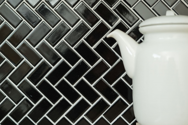 Mosaic tile ceramic herringbone black glossy mosaic tile backsplash MOS24-CHB6BG_f