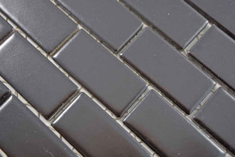 Mosaik Fliese Keramik Brick schwarz matt Duschwand MOS24-04BM_f