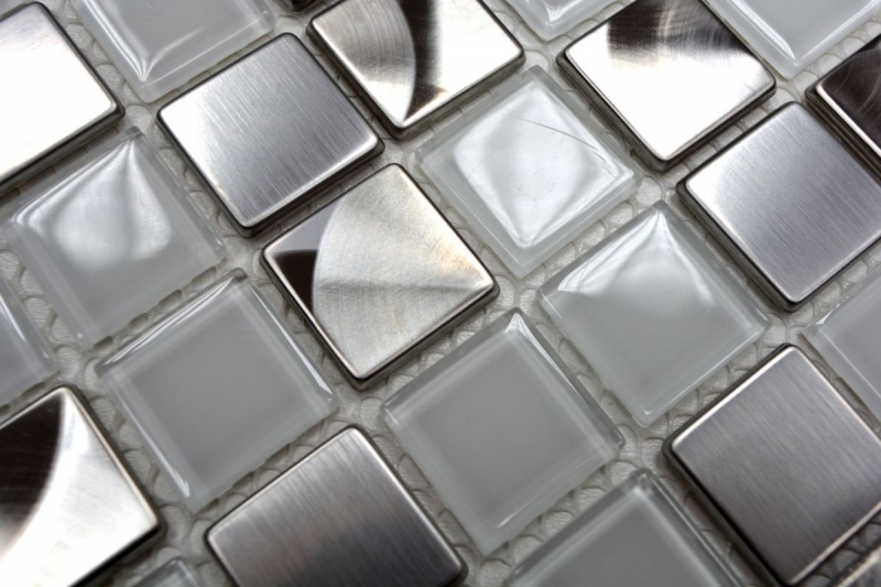 Mosaic tiles stainless steel glass mosaic steel white clear MOS129-0104_f