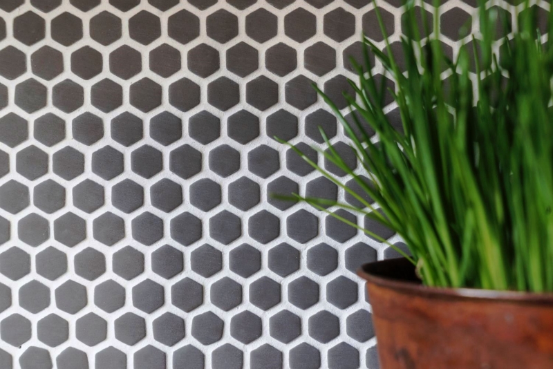 Mosaïque ECO GLAS Hexagon Enamel gris brun mat MOS140-HX15G_f | 10 Tapis de mosaïque