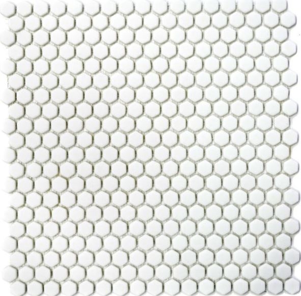 Piastrella di mosaico ECO GLAS Esagono Smalto bianco opaco MOS140-HX17W_f | 10 tappetini di mosaico