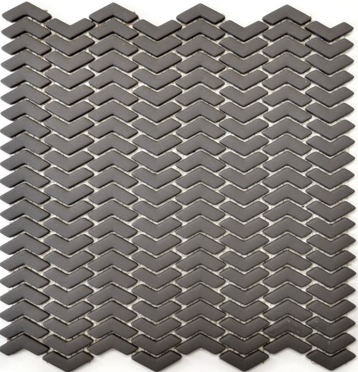 Mosaik Fliese ECO GLAS Fischgrät Enamel graubraun matt MOS140-HB35G_f | 10 Mosaikmatten