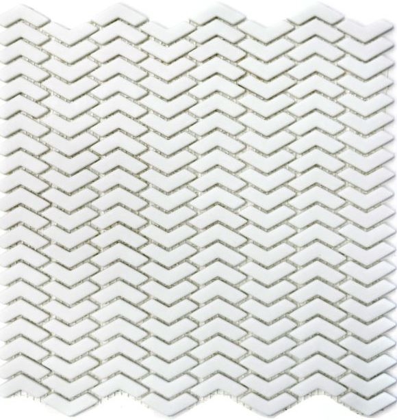 Mosaic tile ECO GLAS herringbone enamel white matt MOS140-HB37W_f | 10 mosaic mats