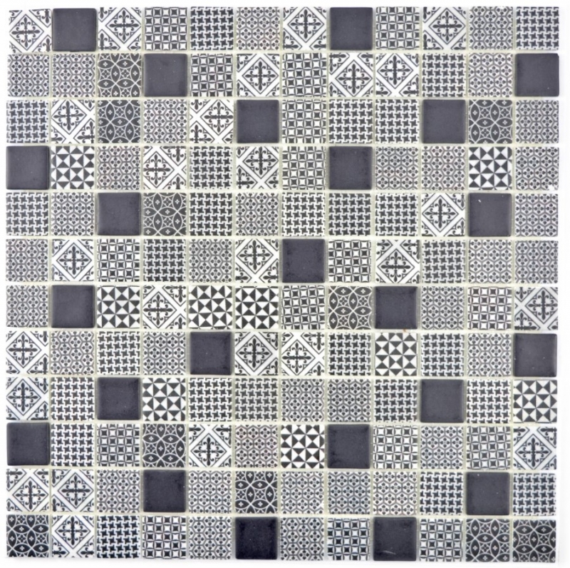 Mosaïque rétro vintage ECO GLAS noir patchwork MOS145-P-90_f | 10 tapis de mosaïque