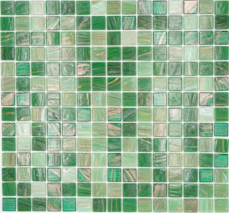 Carreau mosaïque en verre Goldensilk vert Carreaux muraux Carreaux de salle de bain Dos de douche MOS54-0504_f | 10 Tapis mosaïque
