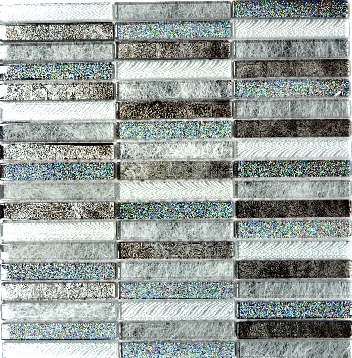 Mosaikfliese Transluzent Stäbchen Glasmosaik Crystal Day silber MOS87-STDS_f | 10 Mosaikmatten