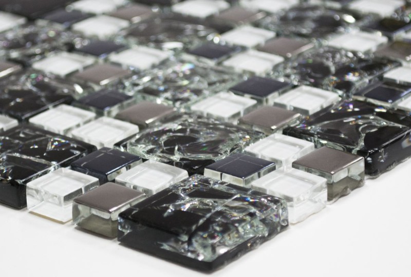 Carreau de mosaïque Translucide noir argent Combinaison de mosaïque de verre Crystal EP noir clair argent MOS88-k1499_f | 10 Tapis de mosaïque