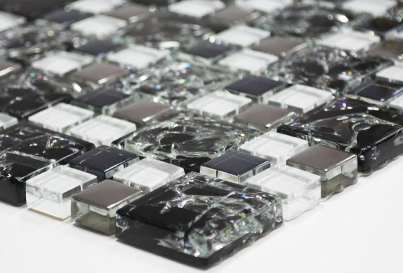 Mosaic tile Translucent black silver Combination glass mosaic Crystal EP black clear silver MOS88-k1499_f | 10 mosaic mats