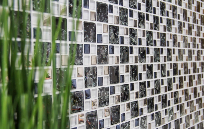 Mosaic tile Translucent black silver Combination glass mosaic Crystal EP black clear silver MOS88-k1499_f | 10 mosaic mats