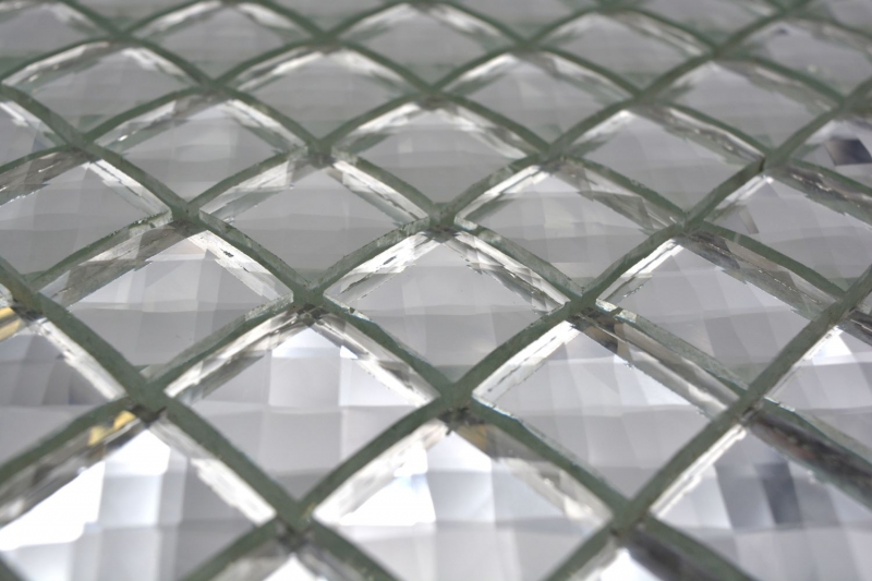 Piastrella di mosaico Cristallo traslucido Mosaico di vetro Cristallo Glitter argento MOS130-0208_f | 10 tappetini di mosaico