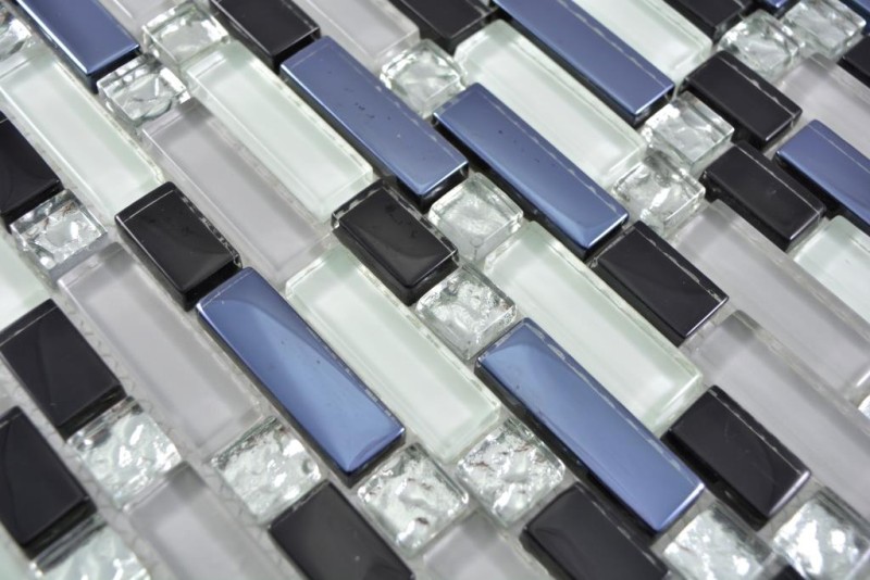 Mosaikfliese Transluzent weiß grau schwarz Verbund Glasmosaik Crystal EP weiß grau schwarz MOS87-IL007_f | 10 Mosaikmatten